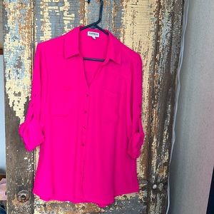 Vibrant magenta pink Portofino button down blouse by Express.
